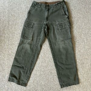 Duluth Trading Co Fire Hose Cargo Work Pants 92204 Green 34x34 HEAVY Canvas read